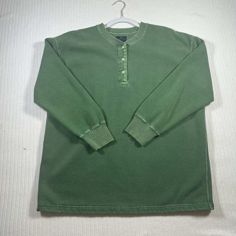 The Limited America Womens Medium Green Henley Sweater Ribbed Pullover Knit M